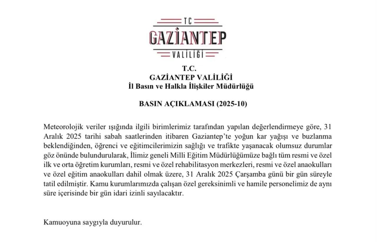 GAZİANTEP'TE OKULLAR TATİL Mİ?
