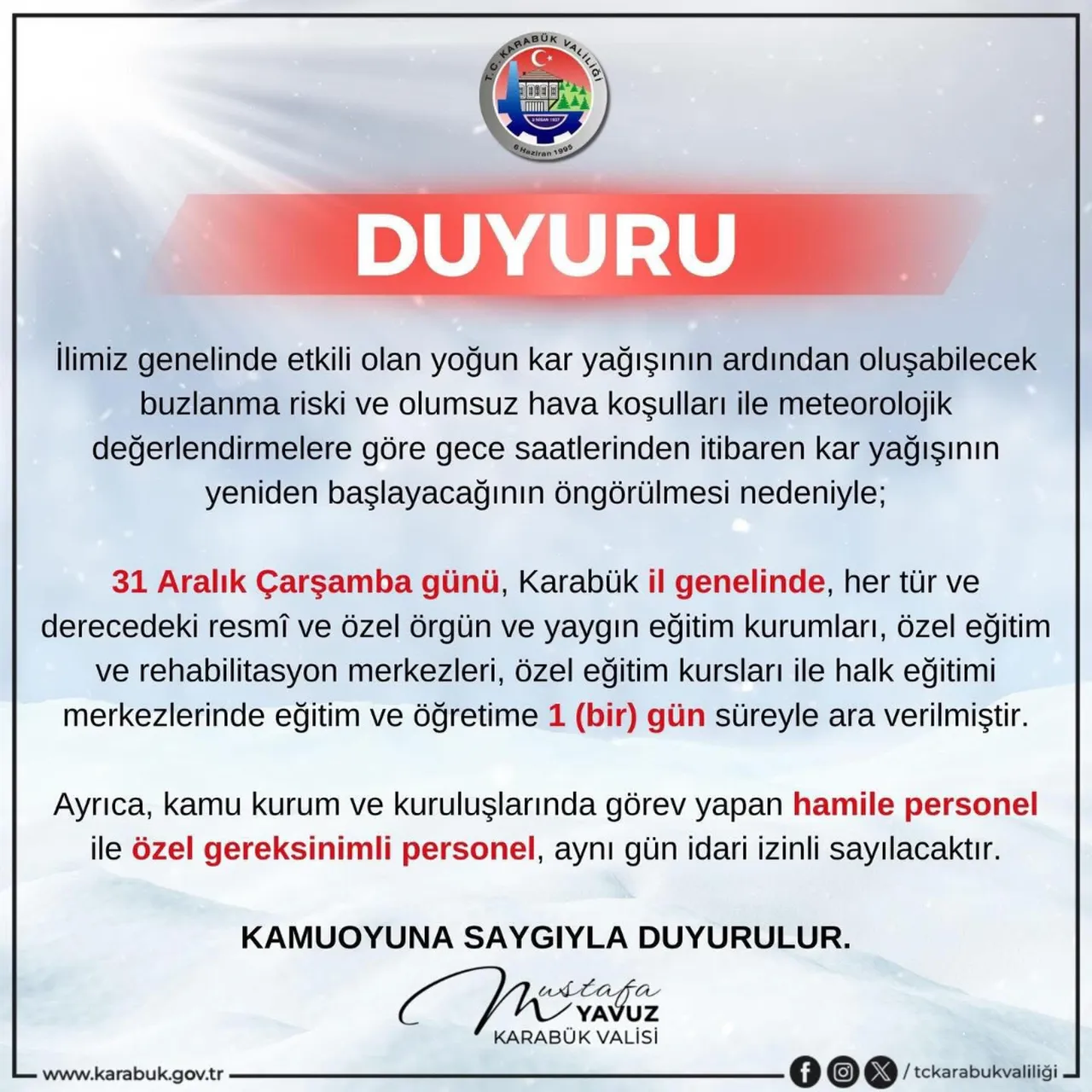 KARABÜK'TE OKULLAR TATİL Mİ?