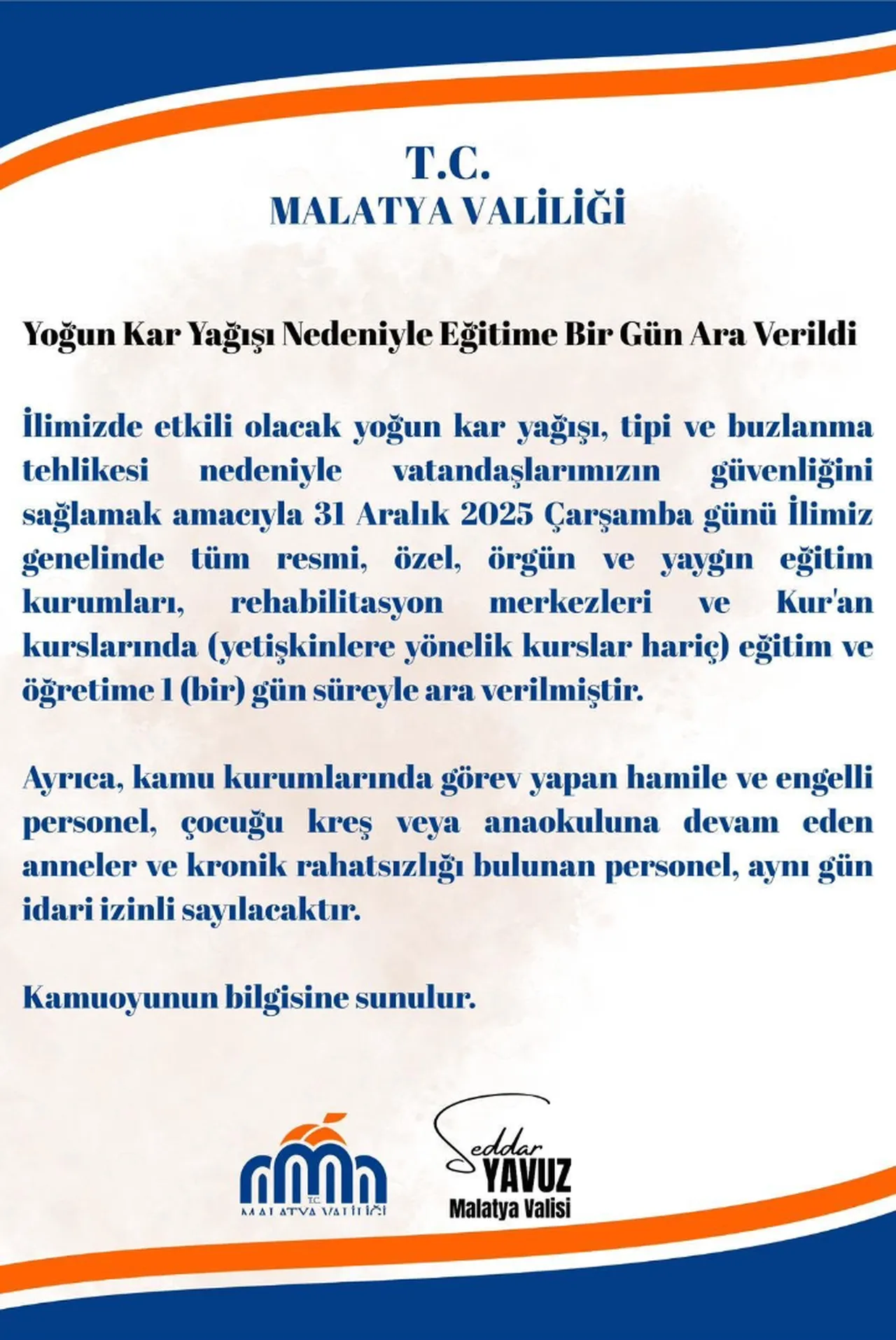 MALATYA'DA OKULLAR TATİL Mİ?