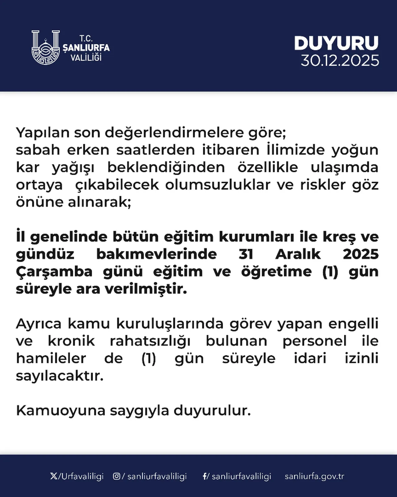 ŞANLIURFA'DA OKULLAR TATİL Mİ?