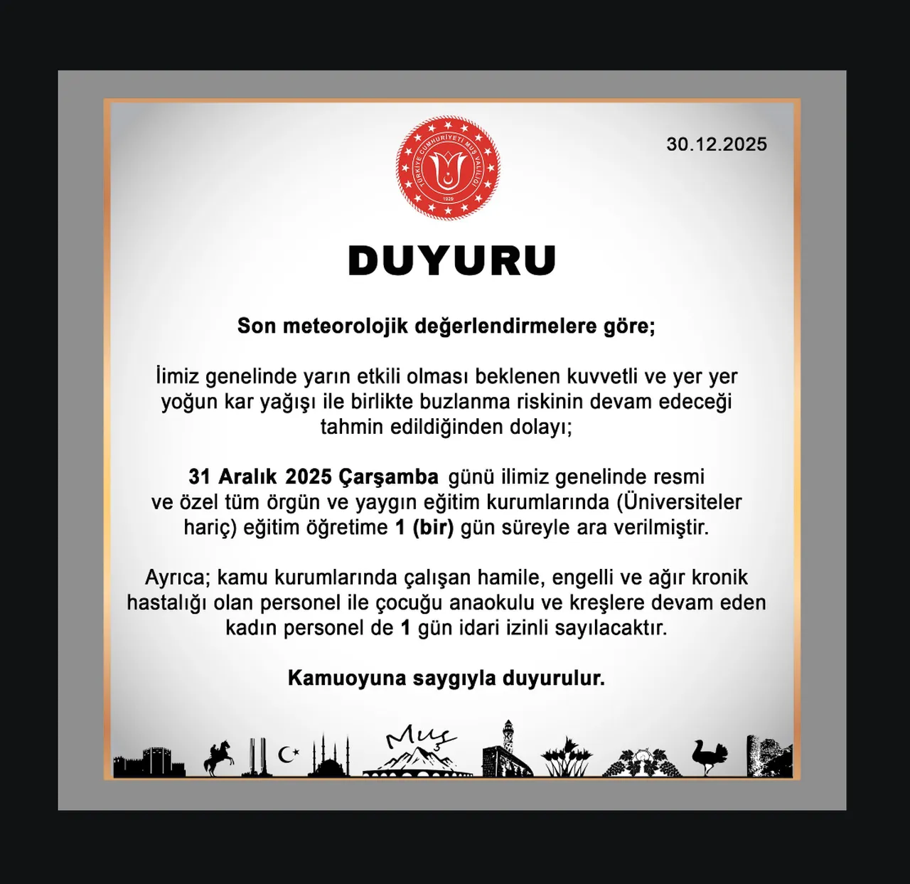 MUŞ'TA OKULLAR TATİL Mİ?