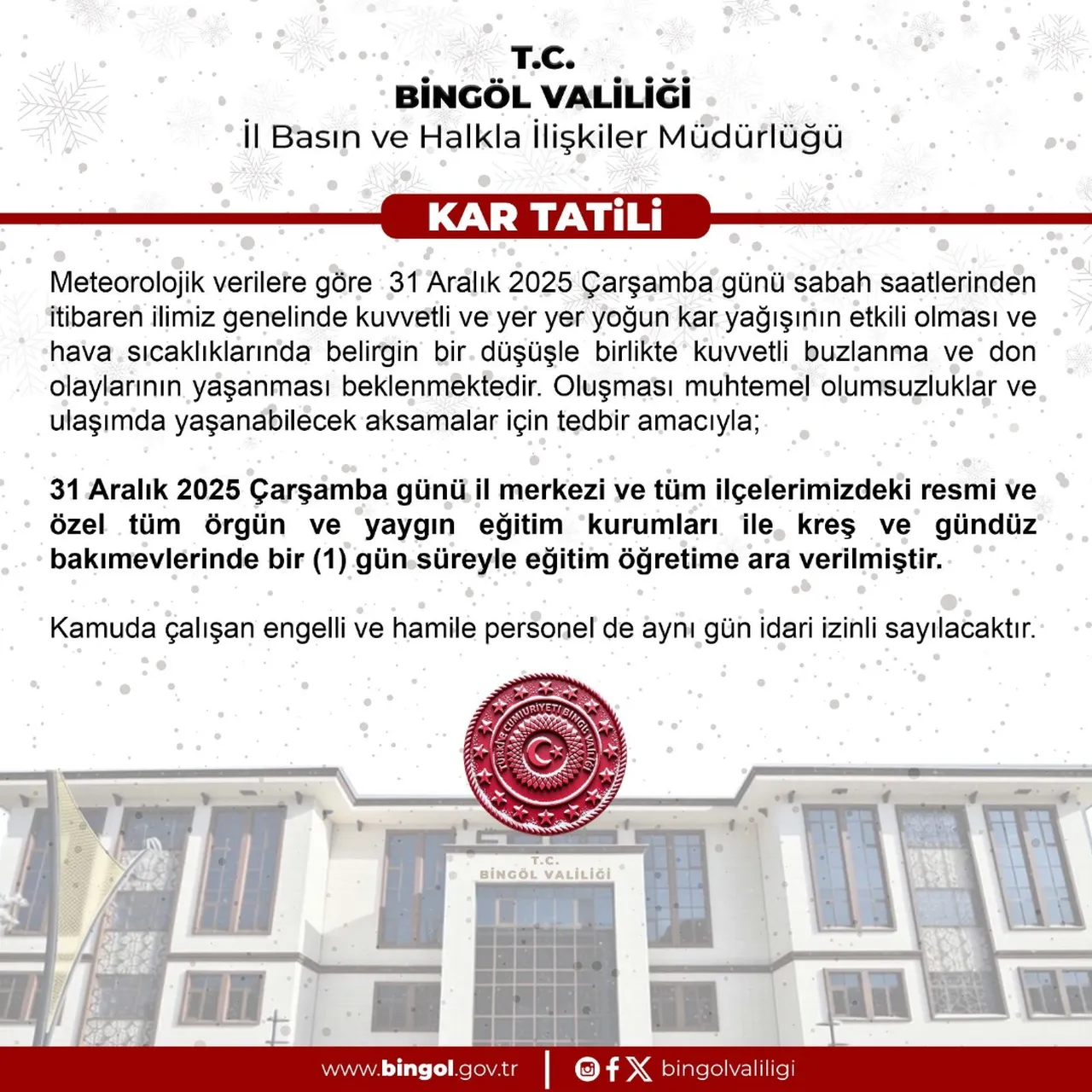 BİNGÖL'DE OKULLAR TATİL Mİ?