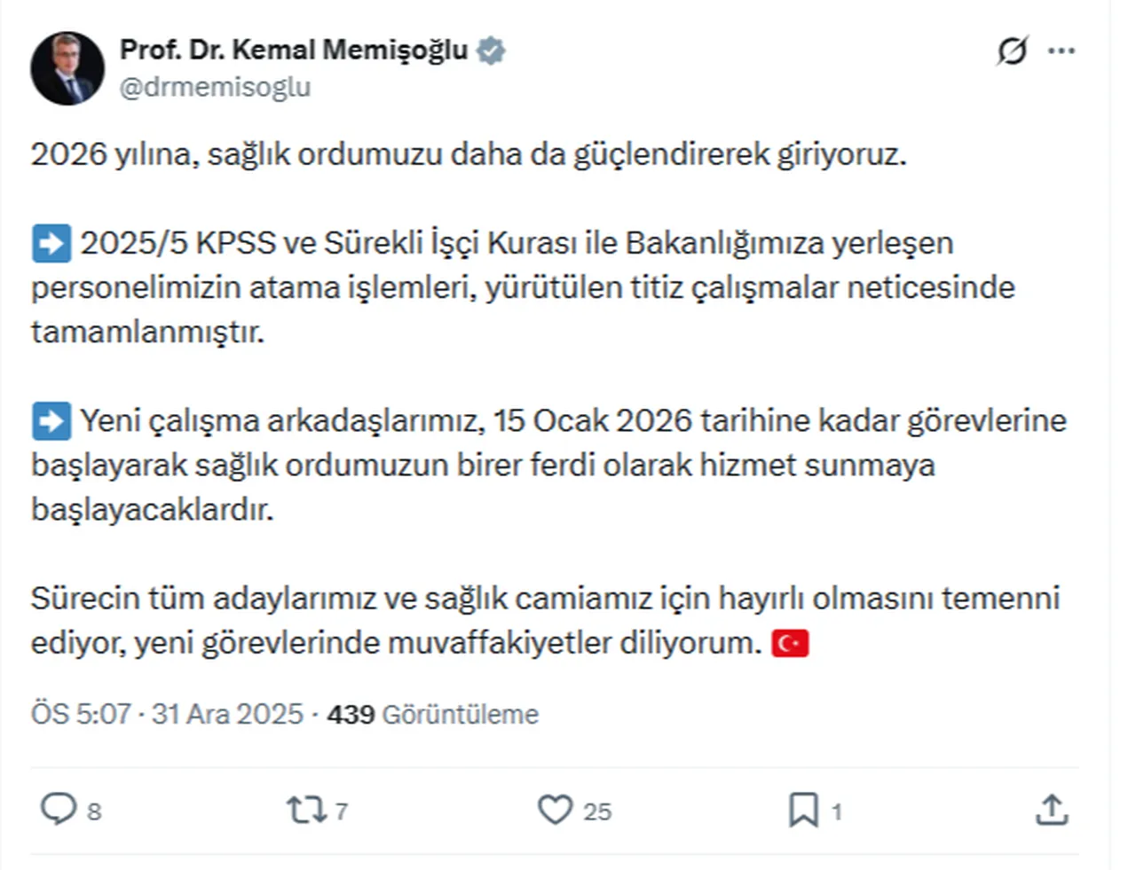 Sağlık Bakanlığı atama sonuç duyurusu geldi (2025/5 KPSS ve Sürekli İşçi Kurası sonuçları açıklandı)