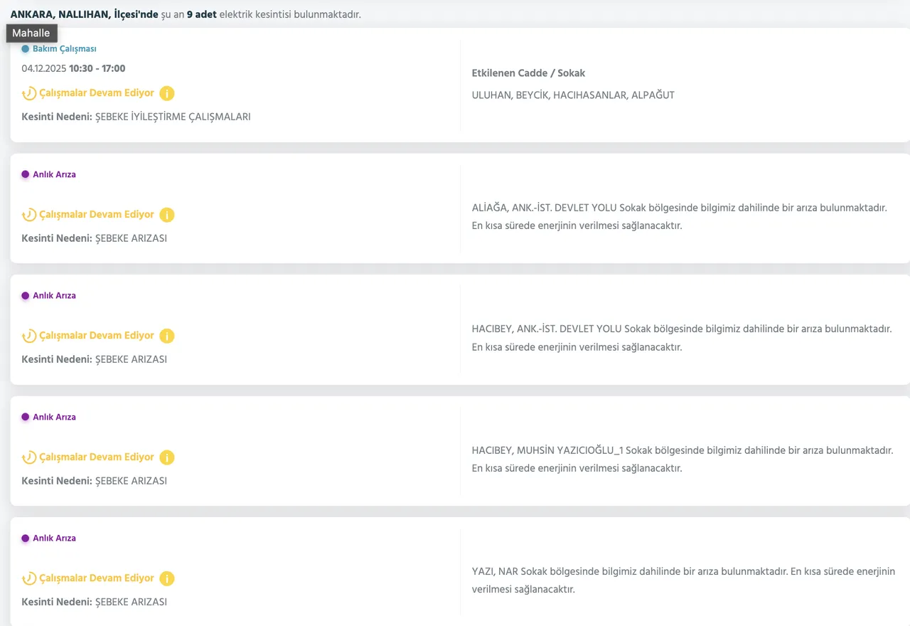4 Aralık Ankara elektrik kesintisi! Ankarada elektrikler ne zaman gelecek? Keçiören, Etimesgut...