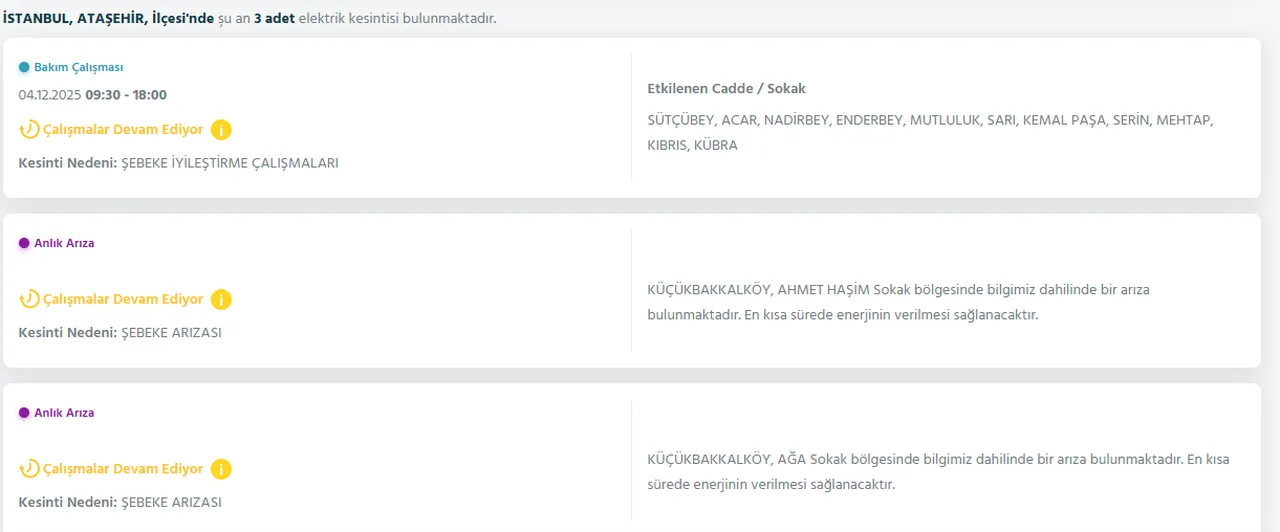 BEDAŞ ve AYEDAŞ İstanbul elektrik kesintisi! 4 Aralık İstanbul'da elektrikler ne zaman gelecek?