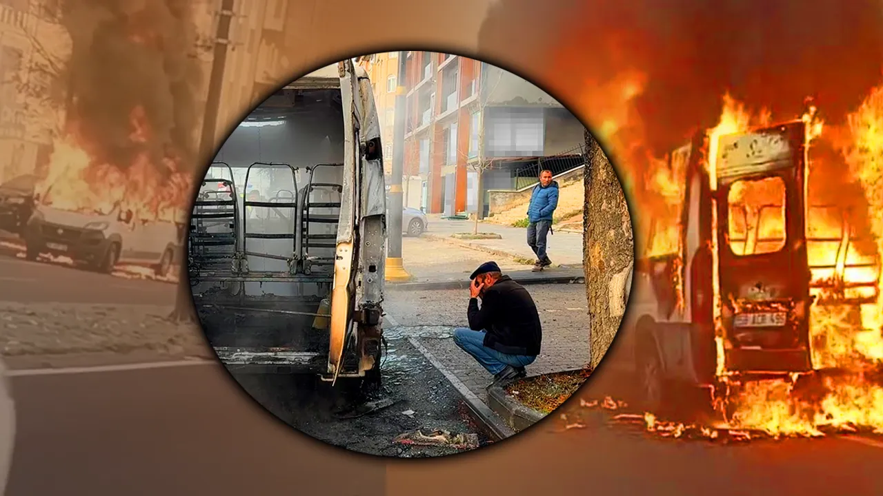 Faciadan dönüldü! Okul servisi hurdaya döndü, şoför oturup yanışını izledi 