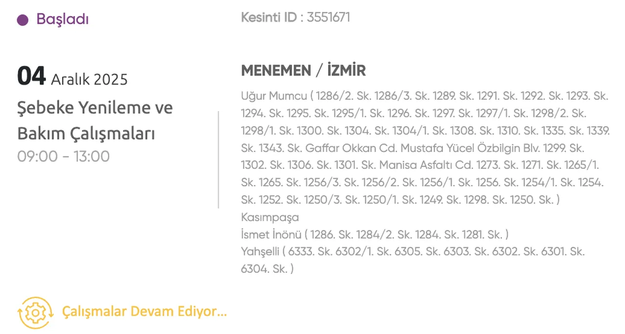 Gediz Elektrik kesintisi sorgulama! 4 Aralık İzmirde elektrikler ne zaman gelecek?