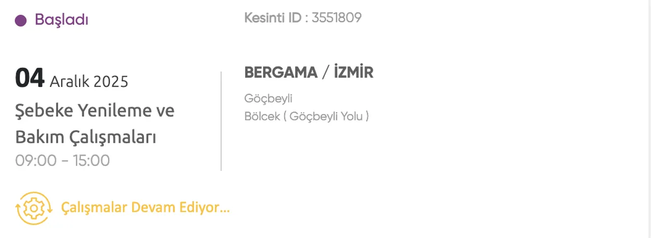 Gediz Elektrik kesintisi sorgulama! 4 Aralık İzmirde elektrikler ne zaman gelecek?
