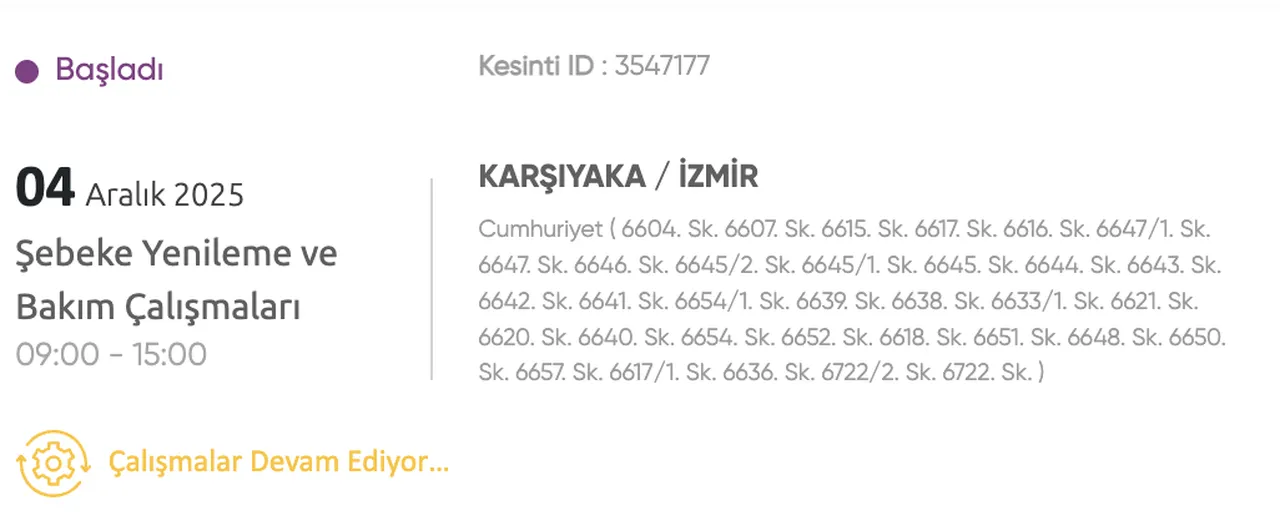 Gediz Elektrik kesintisi sorgulama! 4 Aralık İzmirde elektrikler ne zaman gelecek?