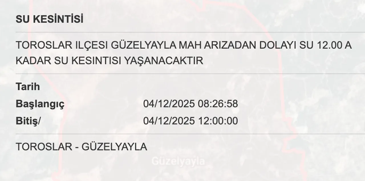 MESKİ su kesinti listesi! 4 Aralık Mersinde sular ne zaman gelecek?