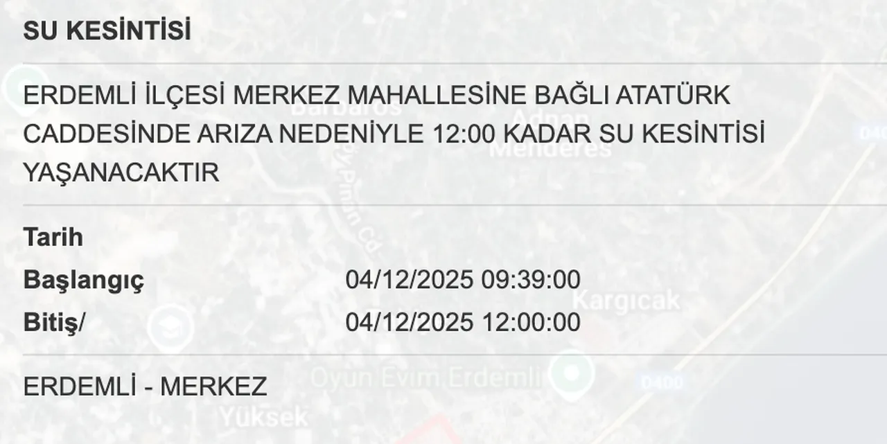 MESKİ su kesinti listesi! 4 Aralık Mersinde sular ne zaman gelecek?