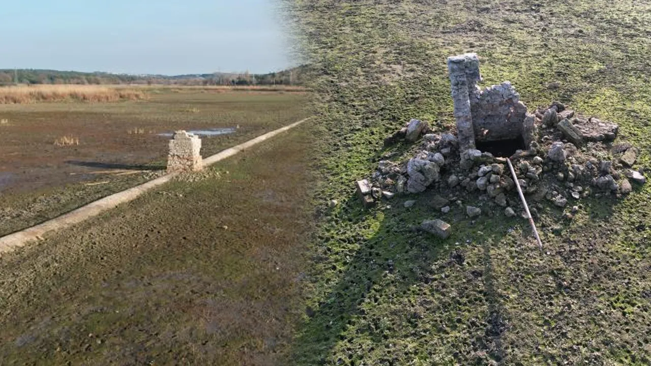 Terkos Gölü'nde su çekildi! Tarihi kanallar gün yüzüne çıktı