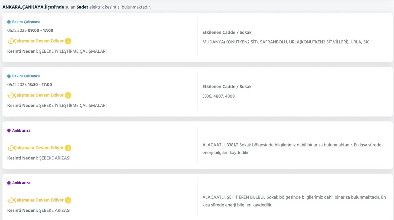 5 Aralık Ankara kesinti listesi! Elektrikler ne zaman gelecek? Gözler Başkent EDAŞa çevrildi