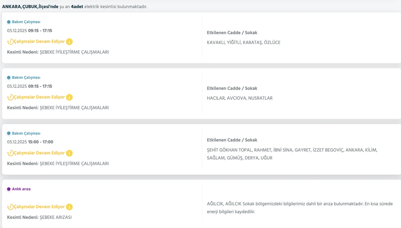 5 Aralık Ankara kesinti listesi! Elektrikler ne zaman gelecek? Gözler Başkent EDAŞa çevrildi