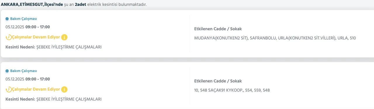 5 Aralık Ankara kesinti listesi! Elektrikler ne zaman gelecek? Gözler Başkent EDAŞa çevrildi
