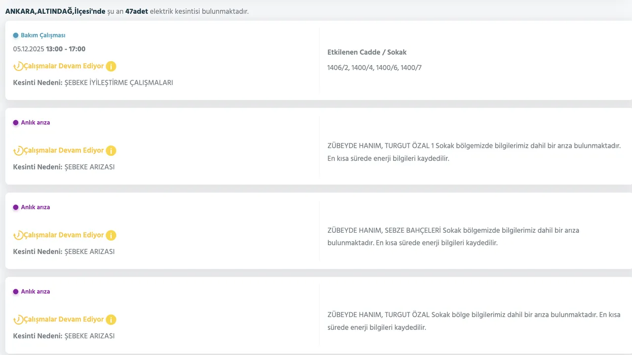 5 Aralık Ankara kesinti listesi! Elektrikler ne zaman gelecek? Gözler Başkent EDAŞa çevrildi