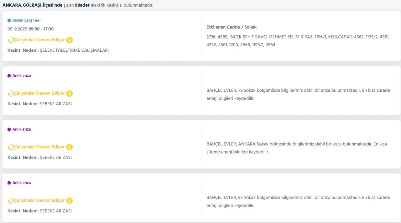 5 Aralık Ankara kesinti listesi! Elektrikler ne zaman gelecek? Gözler Başkent EDAŞa çevrildi