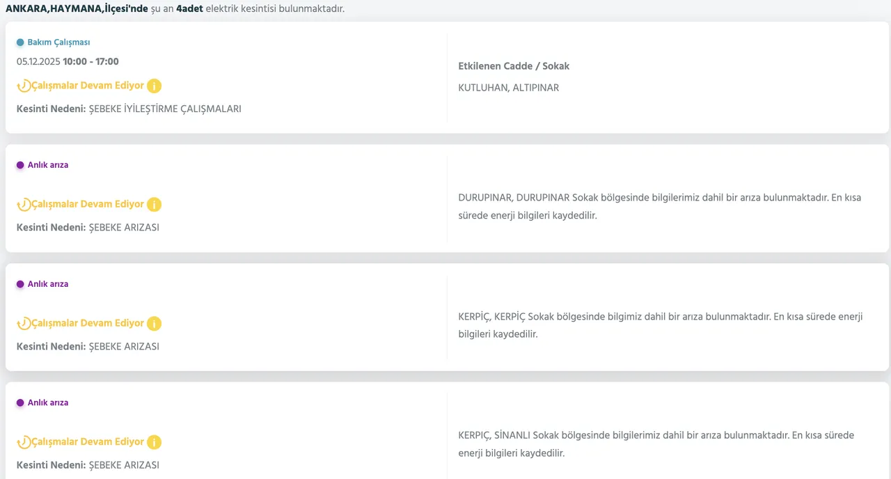 5 Aralık Ankara kesinti listesi! Elektrikler ne zaman gelecek? Gözler Başkent EDAŞa çevrildi