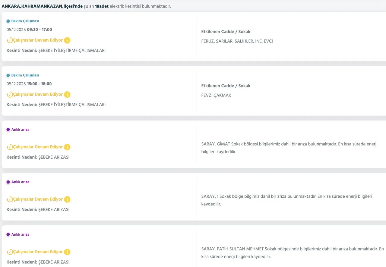5 Aralık Ankara kesinti listesi! Elektrikler ne zaman gelecek? Gözler Başkent EDAŞa çevrildi