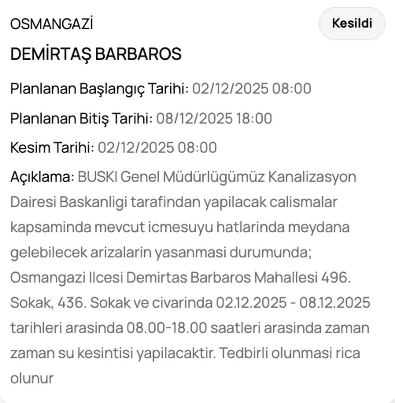 BUSKİ su kesintisi 5 Aralık 2025! Bursada sular ne zaman gelecek?