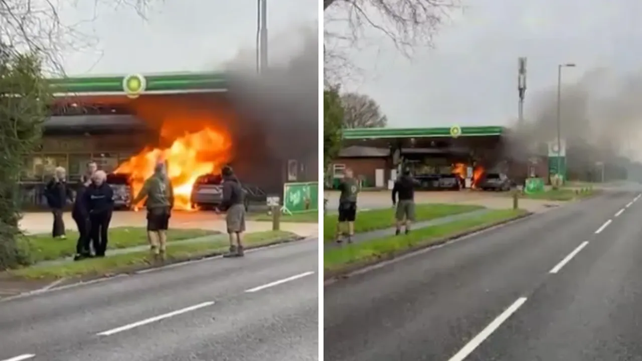 Elinde baltayla saldırdı, benzin istasyonunu alevler sardı