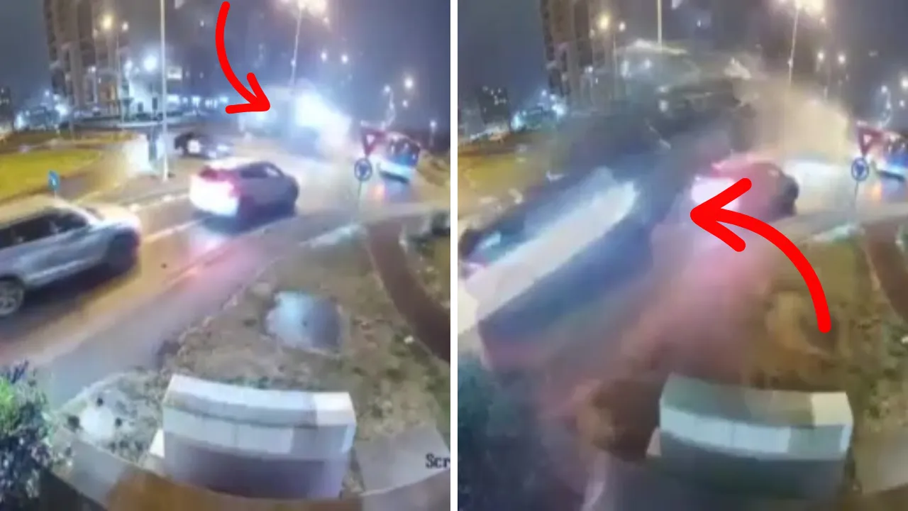 Romanya'da korkunç kaza! Kavşağa çarparak havalandı, araçların üzerinden böyle uçtu