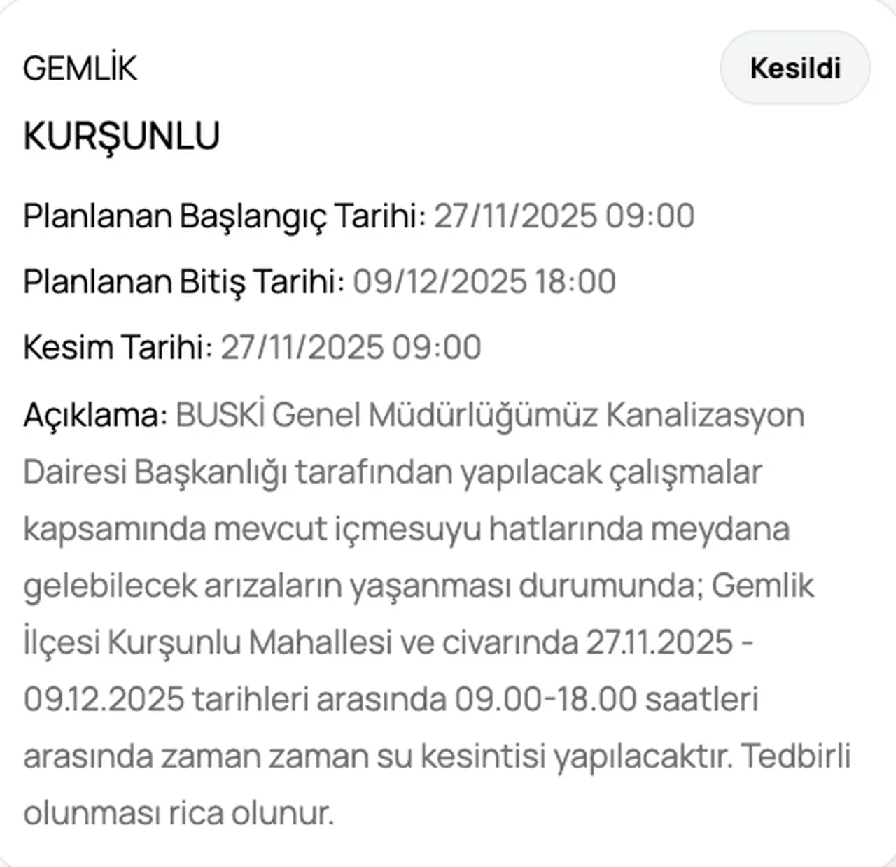 6 Aralık BUSKİ su kesintisi! Sular ne zaman, saat kaçta gelecek?