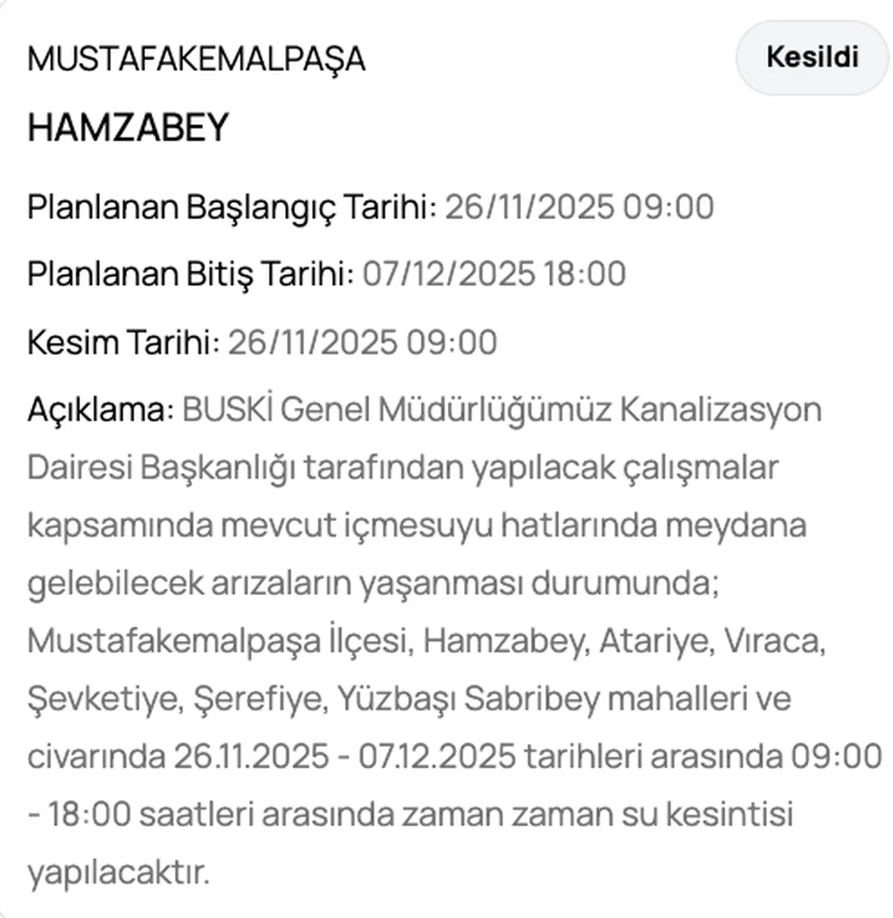 6 Aralık BUSKİ su kesintisi! Sular ne zaman, saat kaçta gelecek?