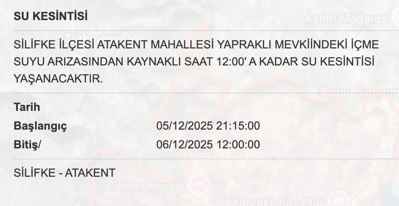 6 Aralık Mersin su kesintisi sorgulama ekranı! MESKİ duyurdu, sular ne zaman gelecek?