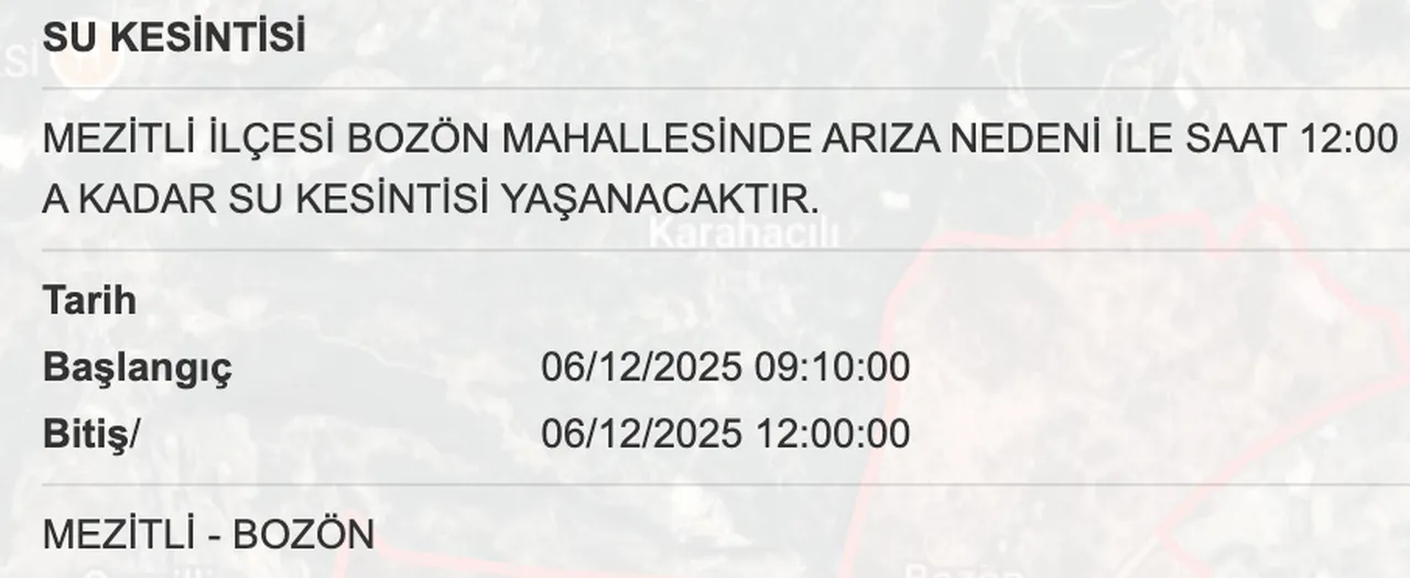6 Aralık Mersin su kesintisi sorgulama ekranı! MESKİ duyurdu, sular ne zaman gelecek?