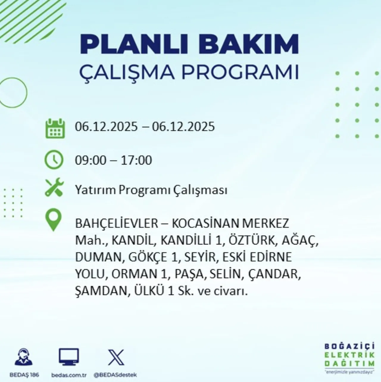 İstanbul elektrik kesintisi sorgulama! 6 Aralık Cumartesi İstanbulda elektrikler ne zaman gelecek?