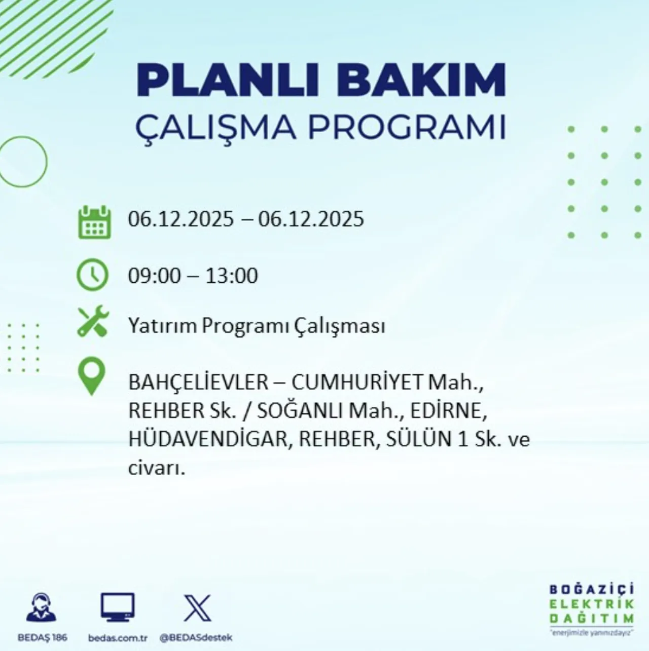 İstanbul elektrik kesintisi sorgulama! 6 Aralık Cumartesi İstanbulda elektrikler ne zaman gelecek?