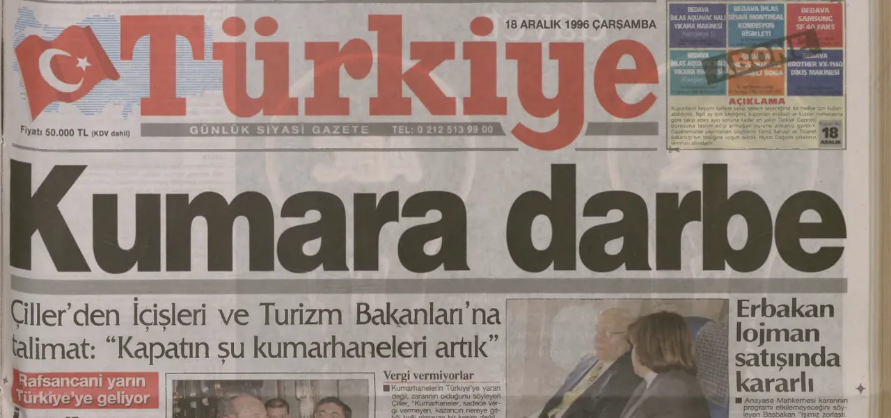18 Aralık 1997 Kumara darbe - Türkiye gazetesi