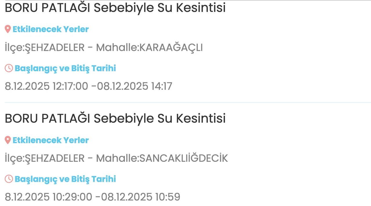 8 Aralık MASKİ su kesintisi: Manisada sular ne zaman, saat kaçta gelecek?