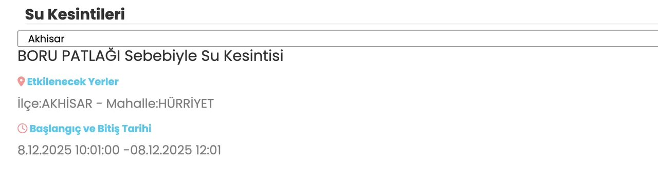 8 Aralık MASKİ su kesintisi: Manisada sular ne zaman, saat kaçta gelecek?