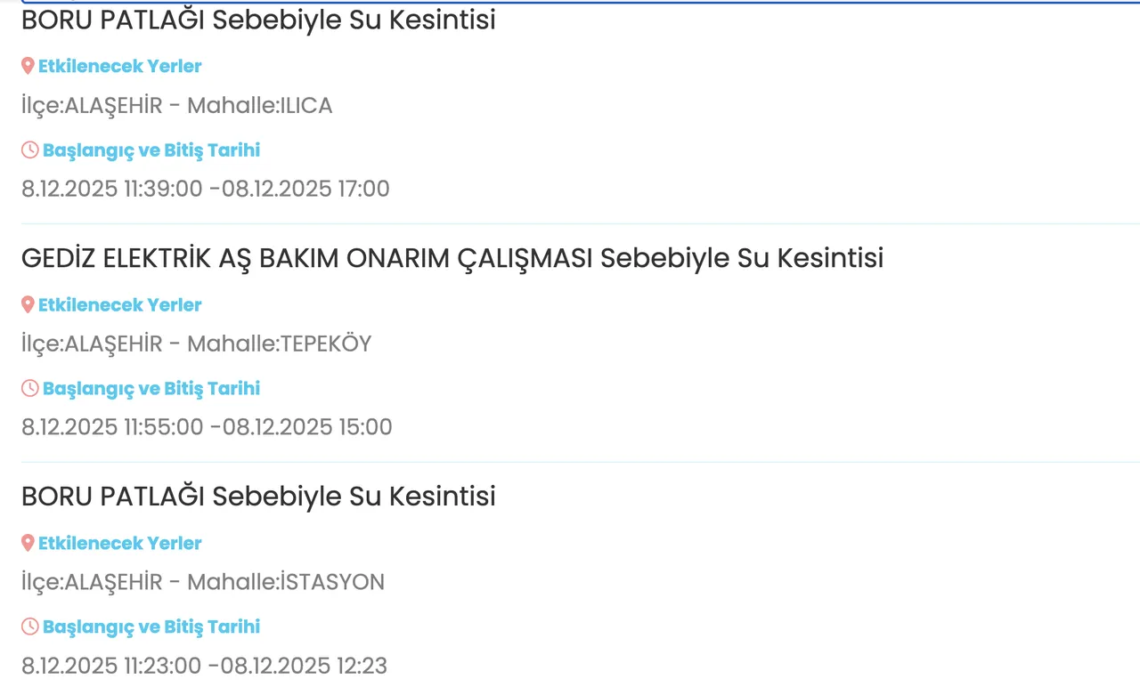 8 Aralık MASKİ su kesintisi: Manisada sular ne zaman, saat kaçta gelecek?