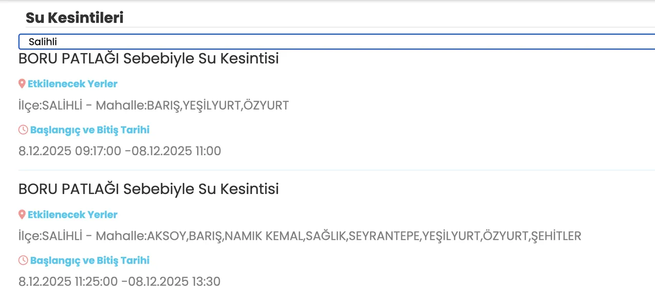 8 Aralık MASKİ su kesintisi: Manisada sular ne zaman, saat kaçta gelecek?