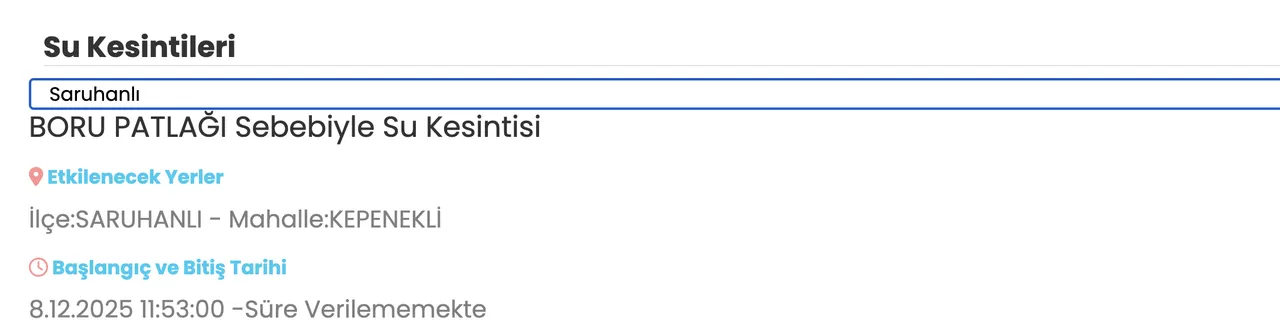 8 Aralık MASKİ su kesintisi: Manisada sular ne zaman, saat kaçta gelecek?