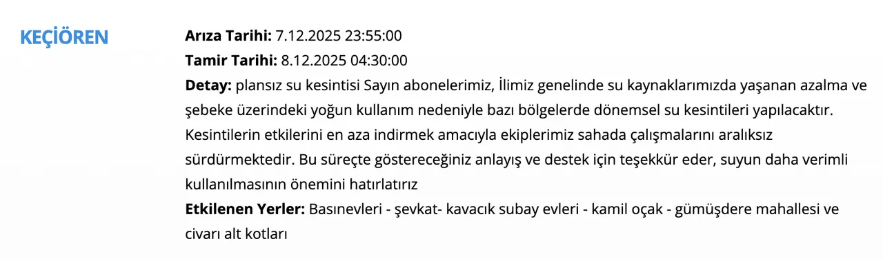 Ankara su kesintisi! ASKİ duyurdu, sular ne zaman gelecek? Çankaya, Pursaklar, Keçiören...