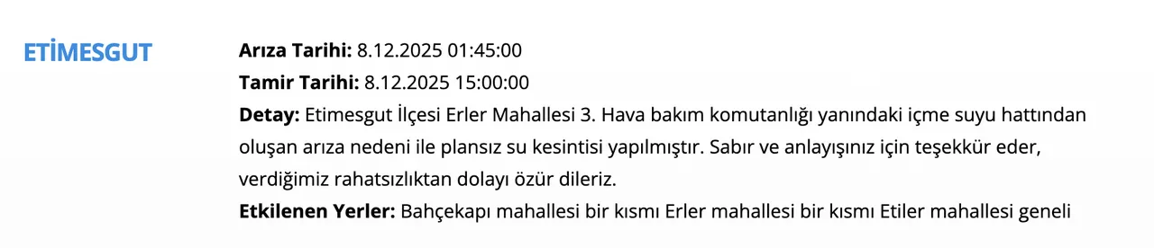 Ankara su kesintisi! ASKİ duyurdu, sular ne zaman gelecek? Çankaya, Pursaklar, Keçiören...