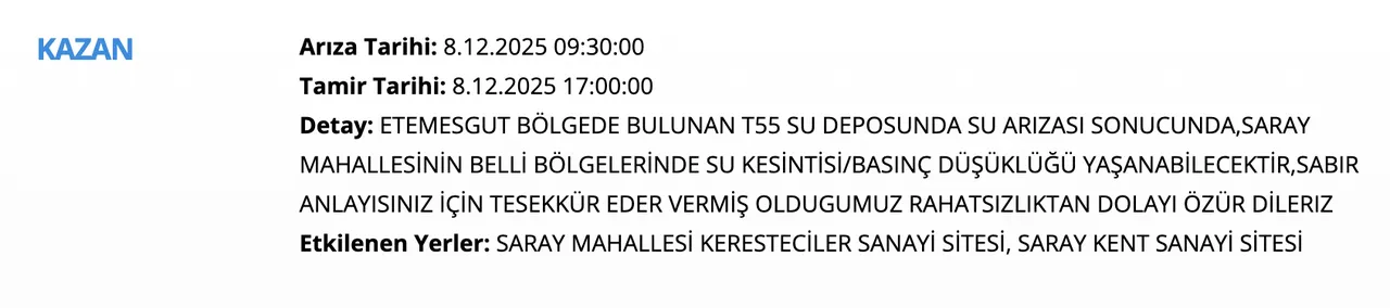 Ankara su kesintisi! ASKİ duyurdu, sular ne zaman gelecek? Çankaya, Pursaklar, Keçiören...
