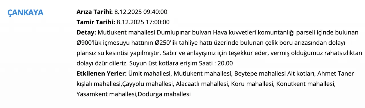Ankara su kesintisi! ASKİ duyurdu, sular ne zaman gelecek? Çankaya, Pursaklar, Keçiören...