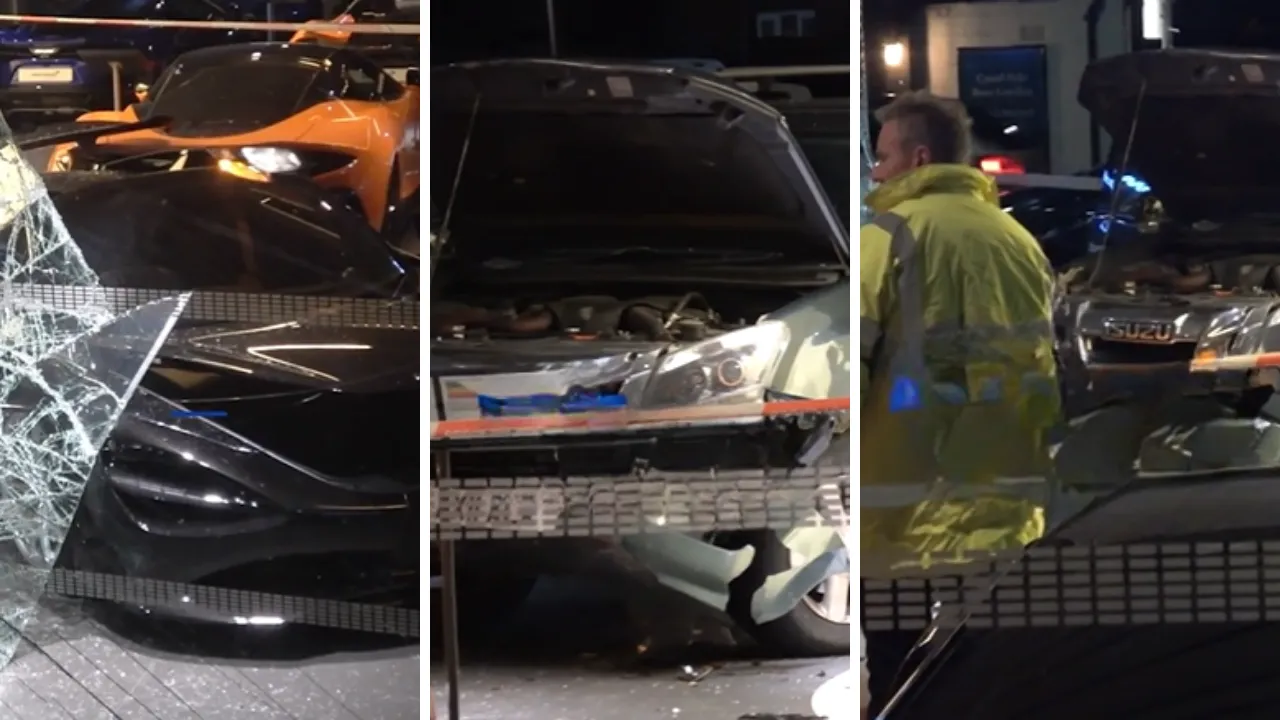 İngiltere'de korkunç kaza! Kamyonetiyle lüks araç galerisine daldı