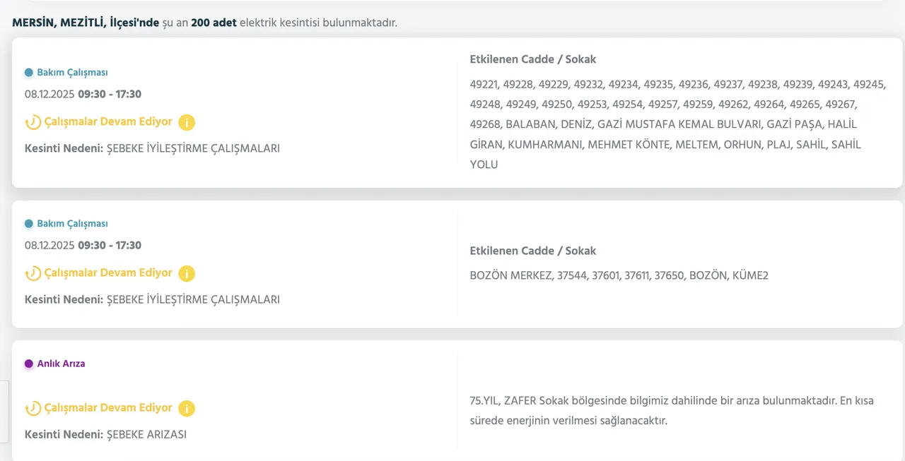 Mersin Mezitli elektrik kesintisi: Toroslar EDAŞ duyurdu, elektrikler ne zaman gelecek?