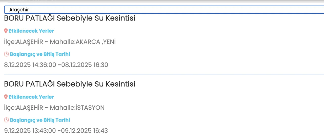9 Aralık Manisa su kesintisi: MASKİ detayları paylaştı, Manisada sular ne zaman gelecek?