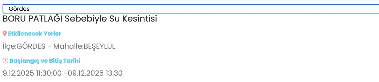 9 Aralık Manisa su kesintisi: MASKİ detayları paylaştı, Manisada sular ne zaman gelecek?