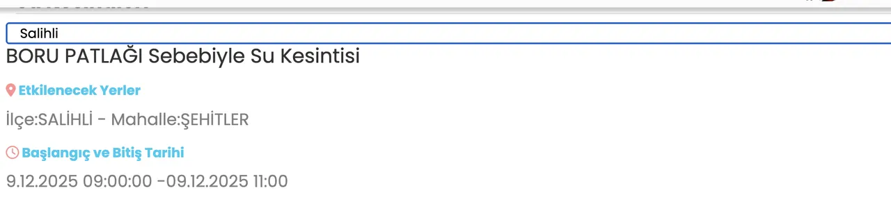 9 Aralık Manisa su kesintisi: MASKİ detayları paylaştı, Manisada sular ne zaman gelecek?