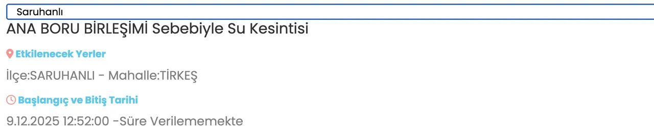 9 Aralık Manisa su kesintisi: MASKİ detayları paylaştı, Manisada sular ne zaman gelecek?