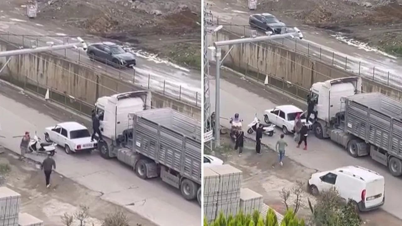 Tır şoförüne sopa ile saldırdılar! Dehşet anı kamerada