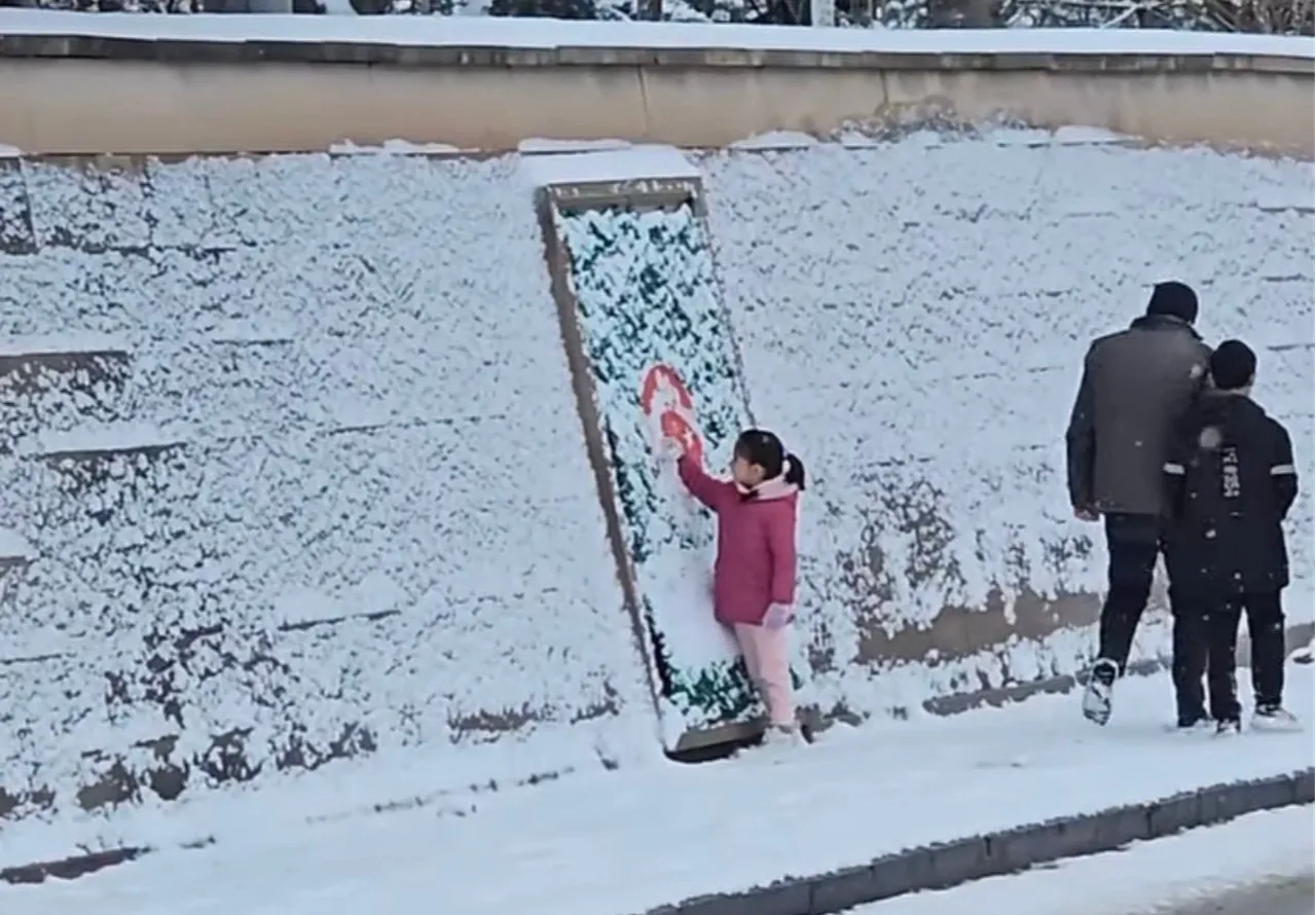 Bayrak sevgisiyle yürekleri ısıttı! Yağan karı elleriyle temizledi